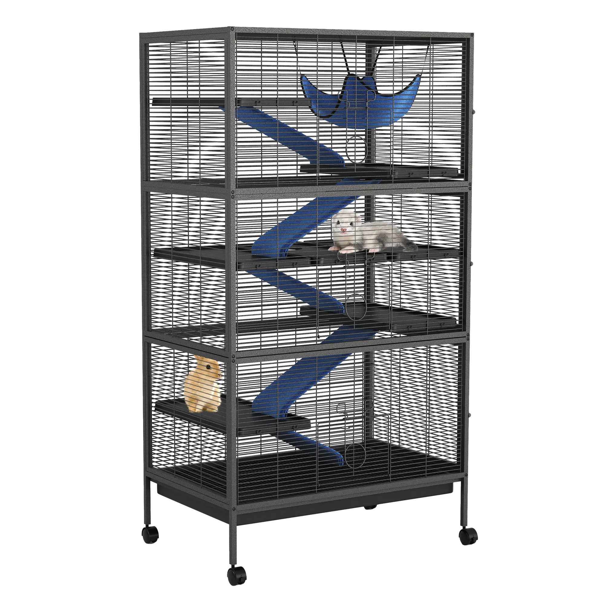 Garvee Spacious 6-Tier Metal Small Animal Cage - Double Lock Doors, Removable Ramps, Hammock, Rolling Wheels - Easy-Clean Secure Habitat for Ferrets, Chinchillas, Rabbits, Guinea Pigs, Rats, Squirrels