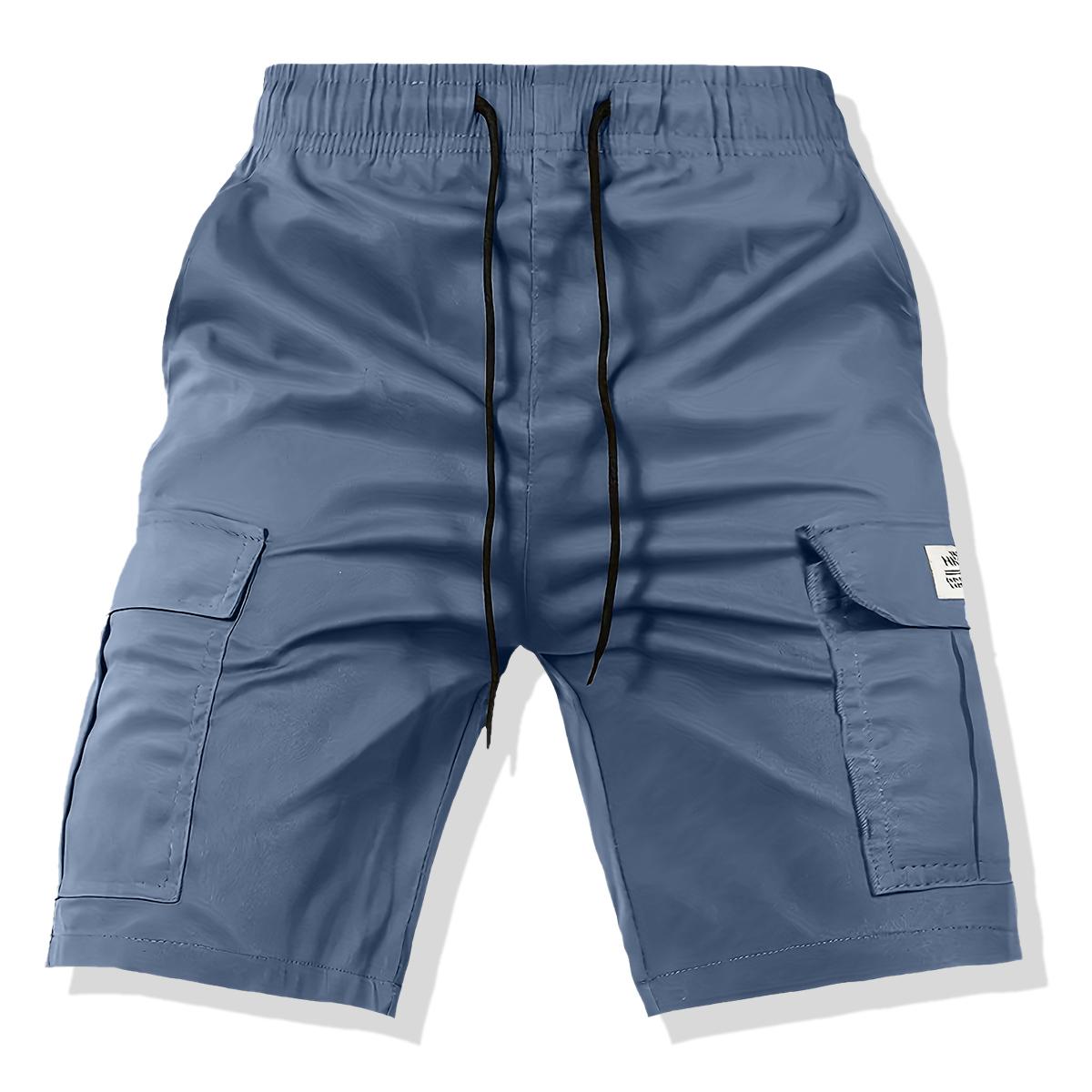 Men's Casual Solid Color Cargo Shorts - Regular Fit Drawstring Cargo Shorts with Side Pockets - Suitable for Summer Outdoor Leisure and Work