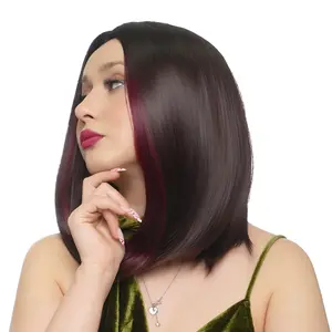 13-Inch Black Ombré (Dark Cherry Ends) Straight Synthetic Wig | Heat ResistantCap Included |  #25 FSGB