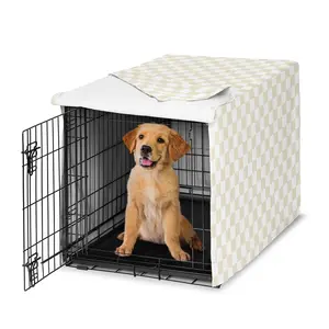 Sweet Jojo Designs 36in. Medium Dog Crate Cover (Beige Gingham Checkered Plaid) Pet Cage, Kennel Covers (Vintage, Classic, Checkerboard, Geometric, Minimalist, Retro, Taupe, Brown, Tan and White)