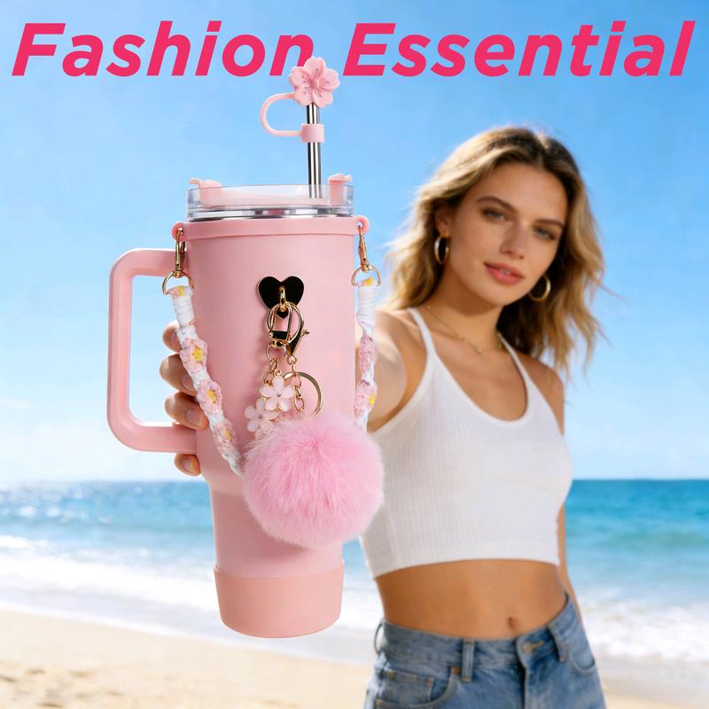 Stainless Steel Vacuum Insulated Cup with Handle and Straw for Children's Women Valentine's Day Birthday Gifts Set, Keep Cold, Hot & Ice, Portable Drinkware Tumbler Water Bottles, Bottled, Flasks funny Tumbler Drinkware Tea Iced Tea girl gifts friendship