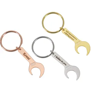 Personalized Wrench Shape Bottle Opener Keychain with Short Text
