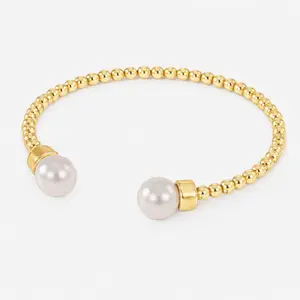 EVRY JEWELS Gold or Silver Plated Women's Pearly Beaded Bangle Bracelet EVRY JEWELS Gold or Silver Plated Women's Pearly Beaded Bangle Bracelet
