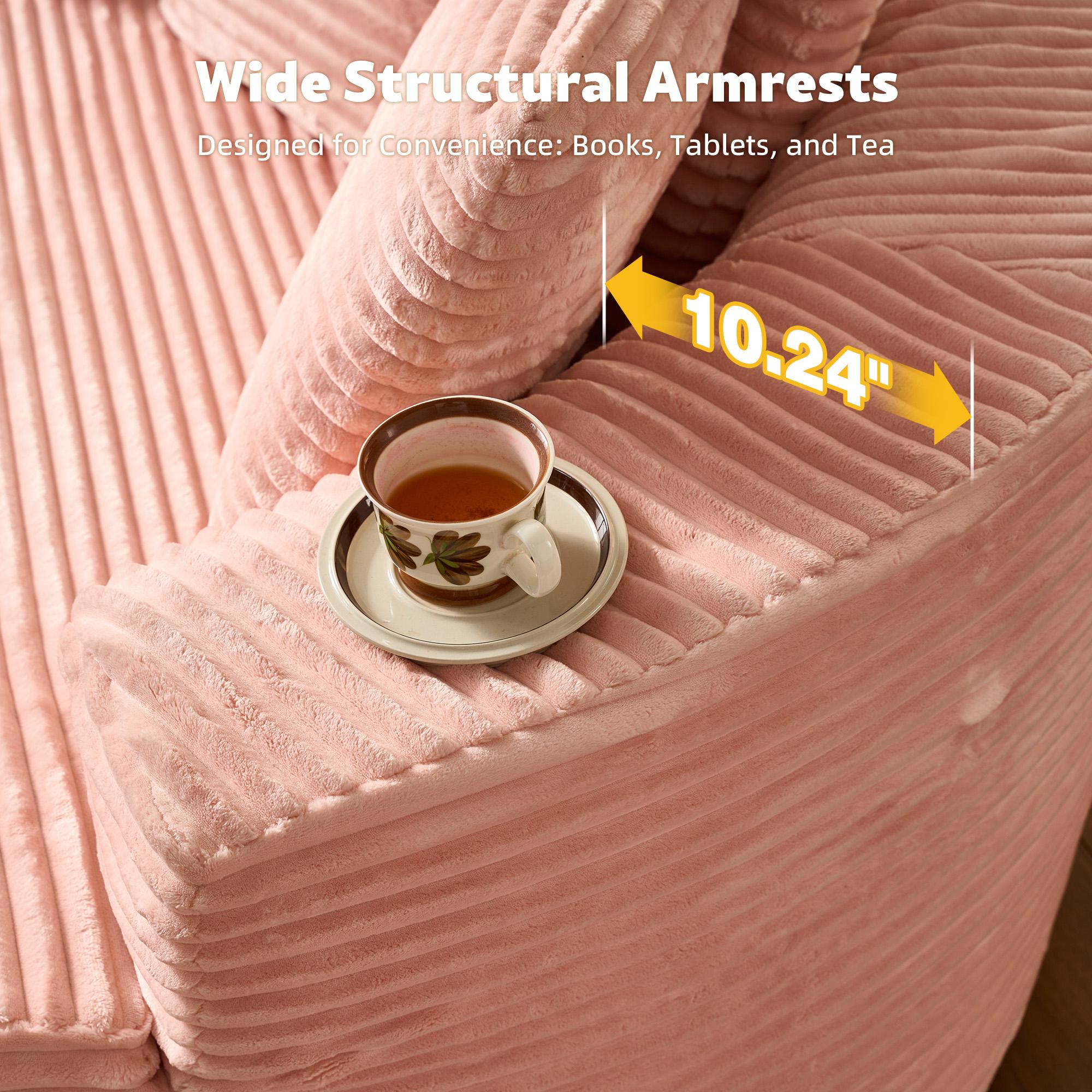 【Black Friday & Cyber Monday Deal】OOSWIFT 59" W Oversized Corduroy Lounge Chair, Single Sofa Bed with Pillows, Modern Wide-Arm Sleeper Chair for Living Room, Lounger for Nursery & Home Theater, Cozy Round Reading Chair