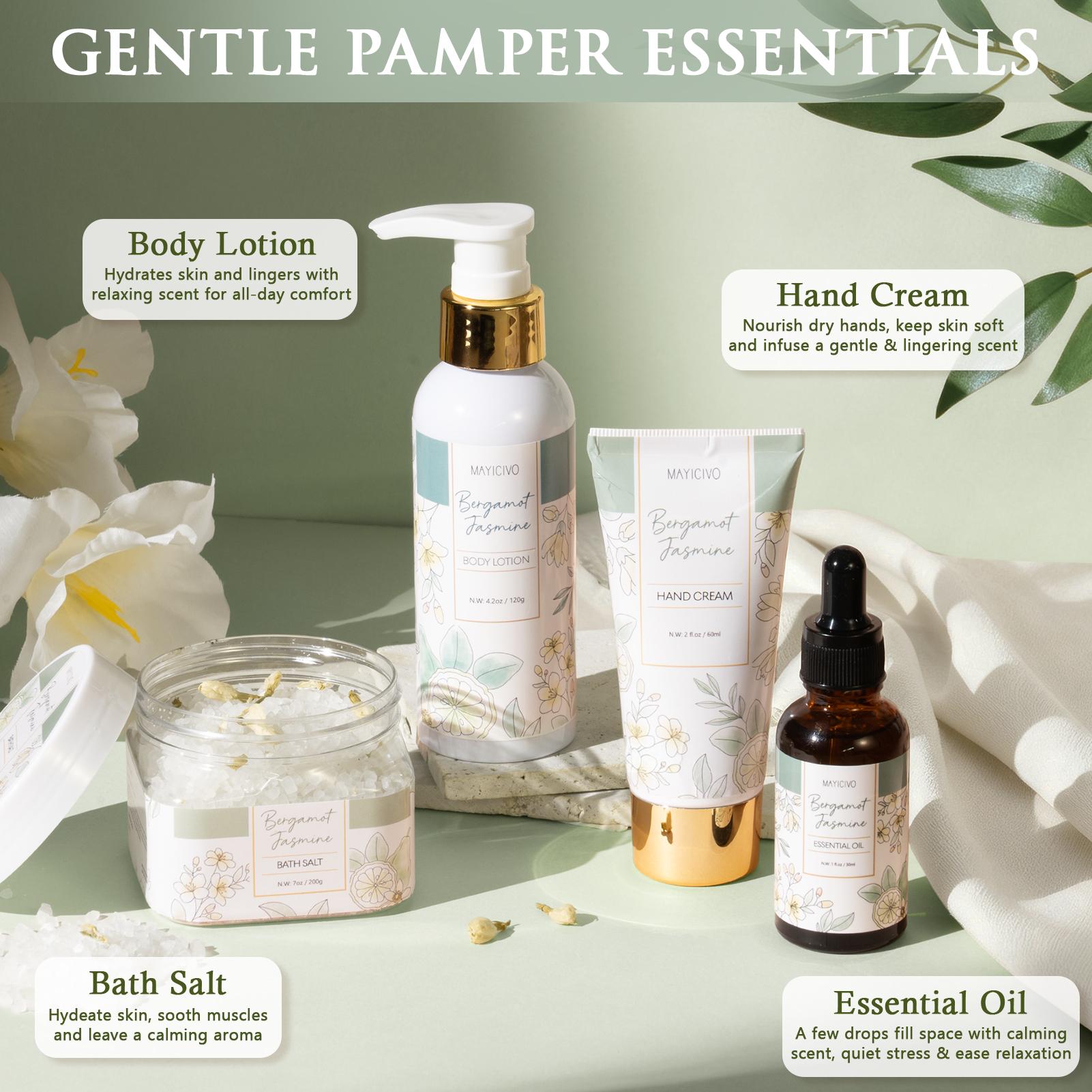 Mayicivo Valentine's Day Gifts for Women, Bergamot Jasmine Relaxing Spa Gift Baskets for Women Self Care Package Bath Gift Set, Home Bath and Body Kit Pampering Gifts for Womens Mom Her Friends Sister Wife