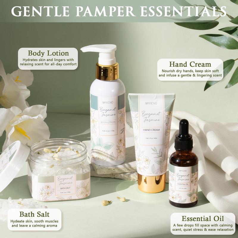 Mayicivo Valentine's Day Gifts for Women, Bergamot Jasmine Relaxing Spa Gift Baskets for Women Self Care Package Bath Gift Set, Home Bath and Body Kit Pampering Gifts for Womens Mom Her Friends Sister Wife