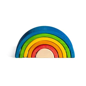 Maison Rue Small Wooden Rainbow - 6 Vibrant Arch Stacker Toy for Montessori Play Sustainable Wood Non-Toxic Stains Travel-Friendly Heirloom Design