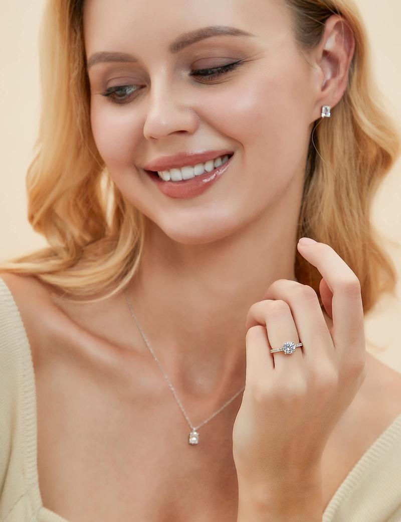 EAMTI 1.25 CT 925 Sterling Silver Round Cut Solitaire Cubic Zirconia Engagement Ring Halo Promise Ring