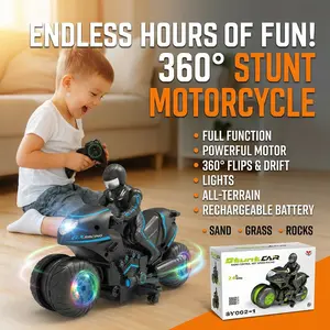Remote Control Motorcycle for Kids, RC Dirt Bike Toy with RGB Light Wheels, 360° Rotating Drift Stunts, High Speed 2 Motor Design, Rechargeable Battery, 100ft Remote Range, Off Road Motorbike Car Toy Gift for Boys Girls Age 4-7 8-12 Birthday Christmas