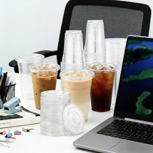 100 Sets 24oz Clear Plastic Cups with Lids BPA-Free Disposable Cups with Straw Slot Lids for Cold Drinks Milkshake Smoothie Iced Coffee TO-GO Drinkings