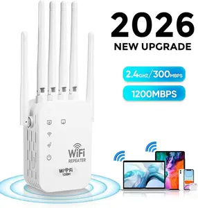 WiFi Extender 2026 6-Antenna Strong Signal, 1200Mbps Dual Band (5GHz/2.4GHz) Booster, Covers 12,000 sq. ft & 100 Devices, Repeater with Gigabit Port & AI Connectivity, Ideal for Home Studios, Remote Workspaces, VR Areas TikTokShopBlackFriday