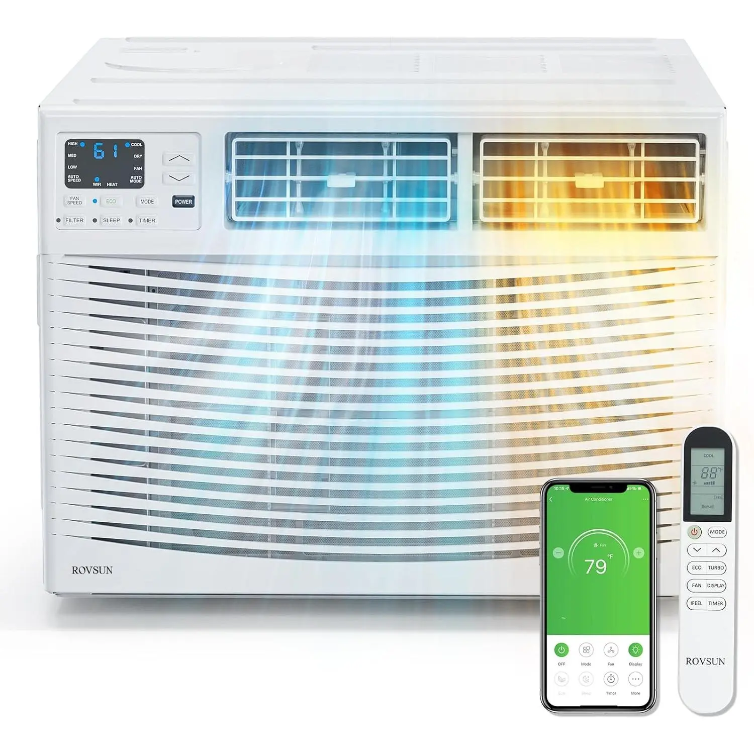 ROVSUN 8000/12000/18000/23200 BTU Window Air Conditioner with Heat - Smart Aircon Combo, APP/Voice Control, Timer, Easy Installation Kit, Works with Alexa/Google Assistant, 208/230V