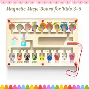 Magnetic Maze Board for Kids 3-5, Montessori Wooden Busy Board Toy, Preschool Learning Puzzle, Fine Motor Skills Educational Toy, Fruits Colors Activity Board