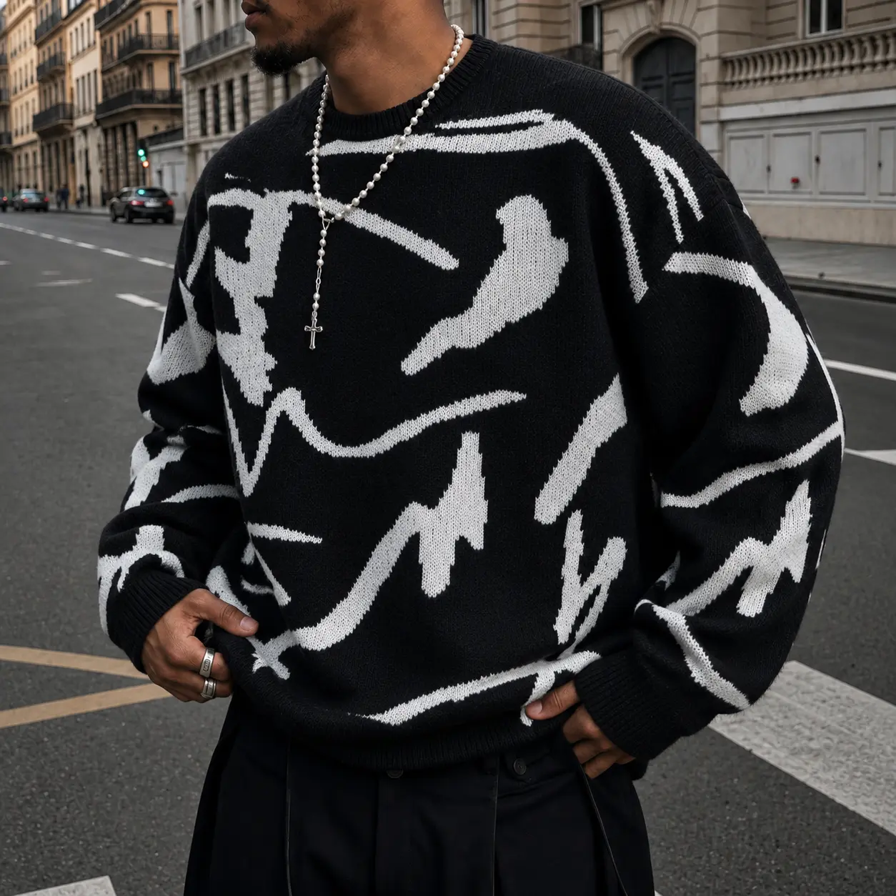 #Springfresh Men's Knitted Long Sleeve Sweater Crew Neck Y2K Graphic Casual Regular Fit Jumper for Fall & Winter Stylish Breathable Pullover Sweater Menswear Outfit Stylish Tops Grey Chinos Aesthetic Loose Fit Crewneck Fashionable Knitwear SpringStatement