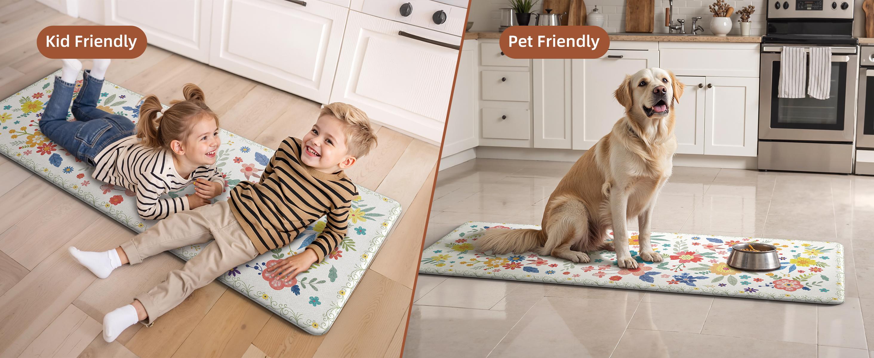 GENIMO Kitchen Mats for Floor 2PCs, Washable Anti-Fatigue Mat for Cushioned, Waterproof Kitchen Runner, Pet Friendly Rug Comfy Rug, Non Slip Ergonomic Comfort Standing Mat for Home, Runner, Office, Sink, Laundry