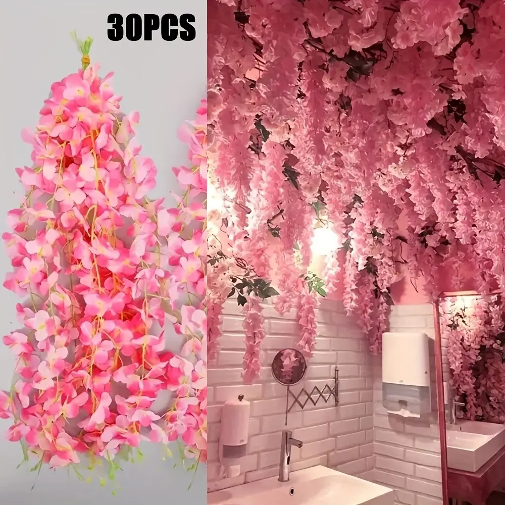 30pcs/set Artificial Wisteria Hanging Decorations, Synthetic Vines for Ceiling Covering at Home Events, Weddings and Festivals, Decorative Artificial Plants, Artificial Flower Plant, Fake Plastic Flowers, Fake Plastic Plants, Faux Flower Decorations