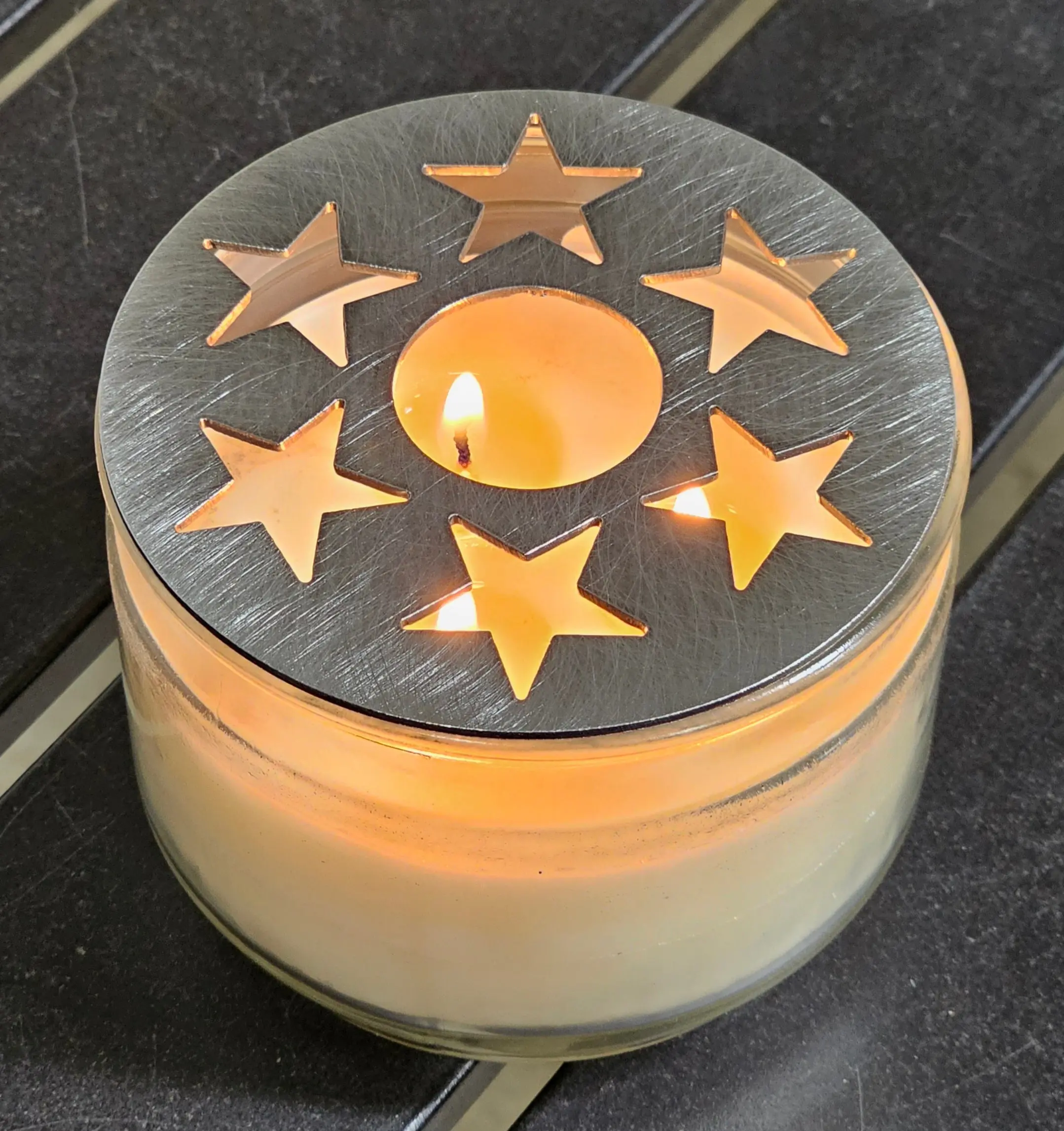 6 (six)-Star Candle Topper – Decorative Metal Lid for Jar Candles, Fits Most Standard Sizes
