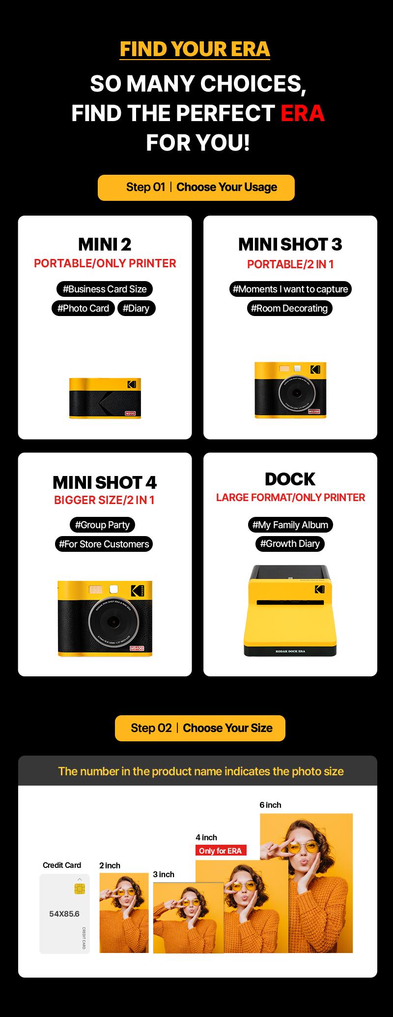 KODAK Mini 3 ERA 4PASS Portable Photo Printer (Printer + Initial 8 Sheets + 60 Sheets)