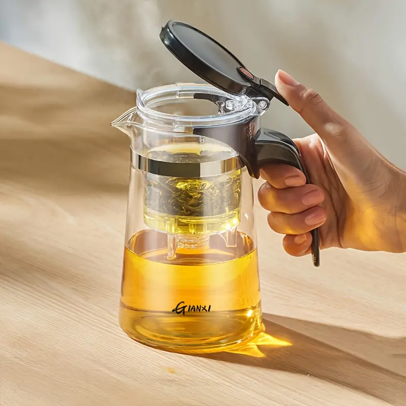 Elegant Glass Tea Pot 750ml, High Borosilicate Heat Resistant Water Separation Teapot with Tea Infuser, Portable Loose Leaf & Flower Tea Dispenser for Home Travel Camping