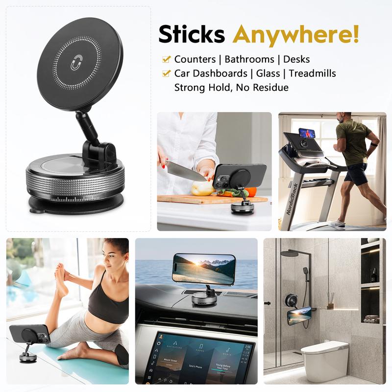 Strong Magnetic Car Phone Holder for iPhone 15/14/13/12 - 360° Rotating Foldable Vacuum Suction Mount Fits All Cars & Phones