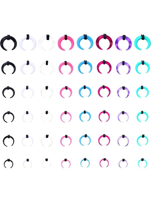48Pcs Acrylic Septum Stretching Kit 14G 12G 10G 8G 6G 4G Septum Ring C Shape Buffalo Pincher Septum Gauge Kit Piercing Jewelry With Black O-Rings For Stretching Pierced Nose Ear Cartilage Nose Rings Hoops