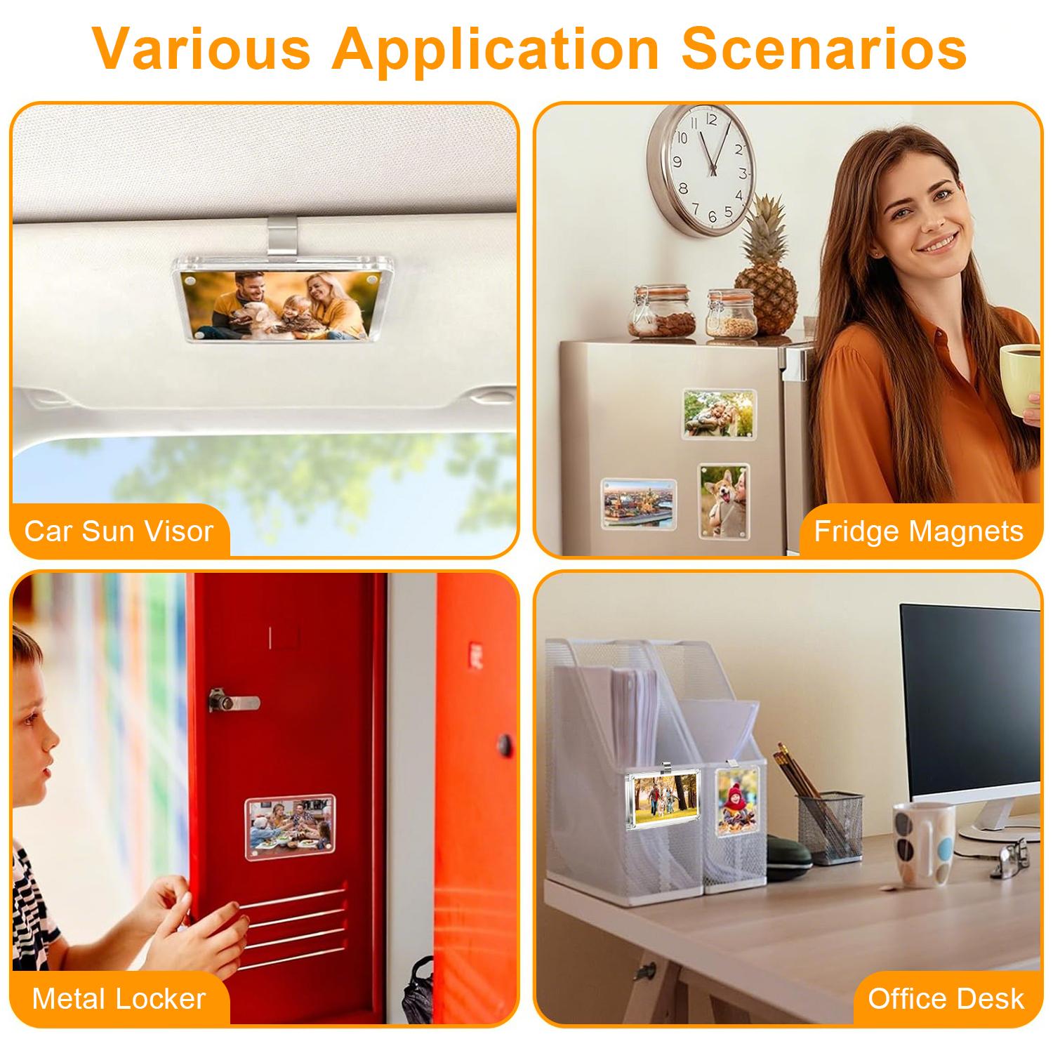 2-Piece Car Picture Holder Set, Acrylic Magnetic Personalized Photo Holder Car Accessory and Visor Clip, Personalized Car Picture Frame Suitable for Adding Family or Personal Photos