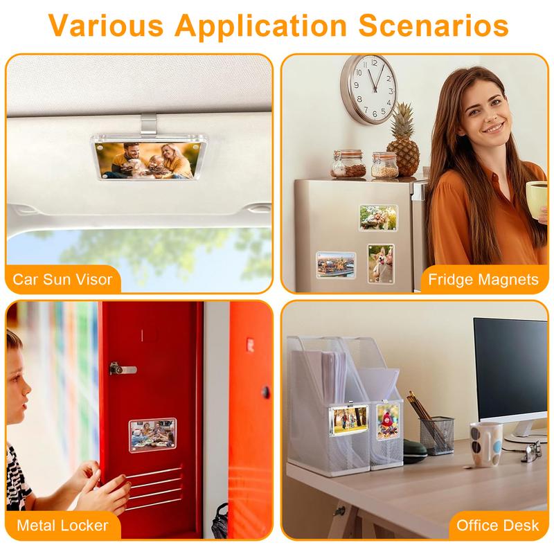 2PCS Car Picture Holder for Sun Visor – Acrylic Magnetic Car Visor Photo Clip,Wallet-Size Clear Acrylic Personalized Car Picture Frame,Perfect for Polaroid Go and Instax Mini,Gifts for Valentine's Day