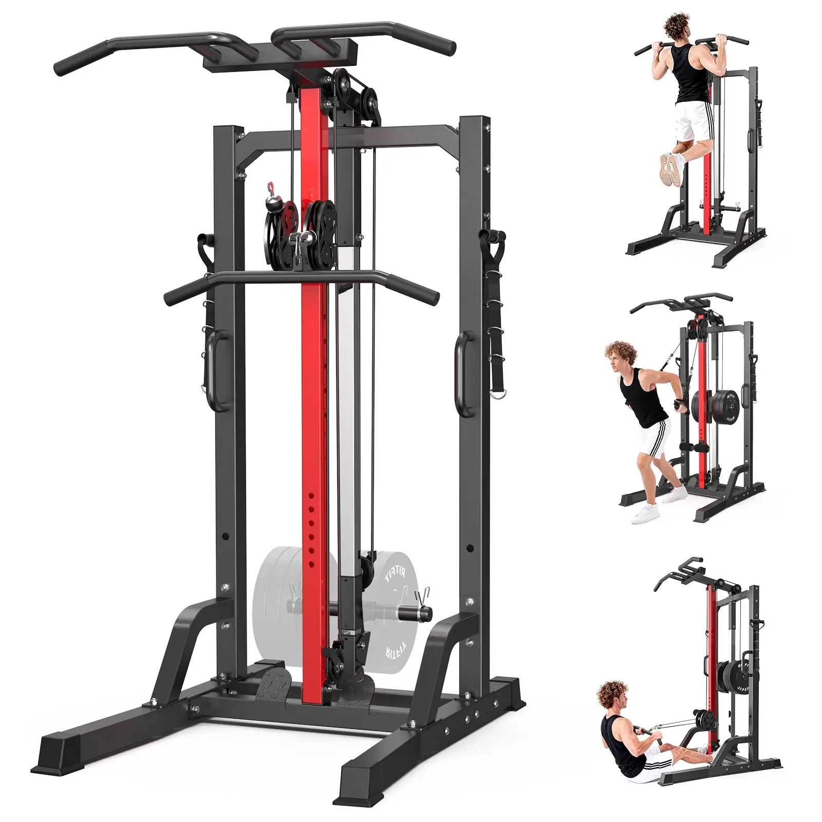 Pooboo Multi-Function Power Tower with Pull Up Bar, Dip Station & Cable Machine, Metal Frame Home Fitness Equipment for Unisex Strength Training, 450 lbs Capacity