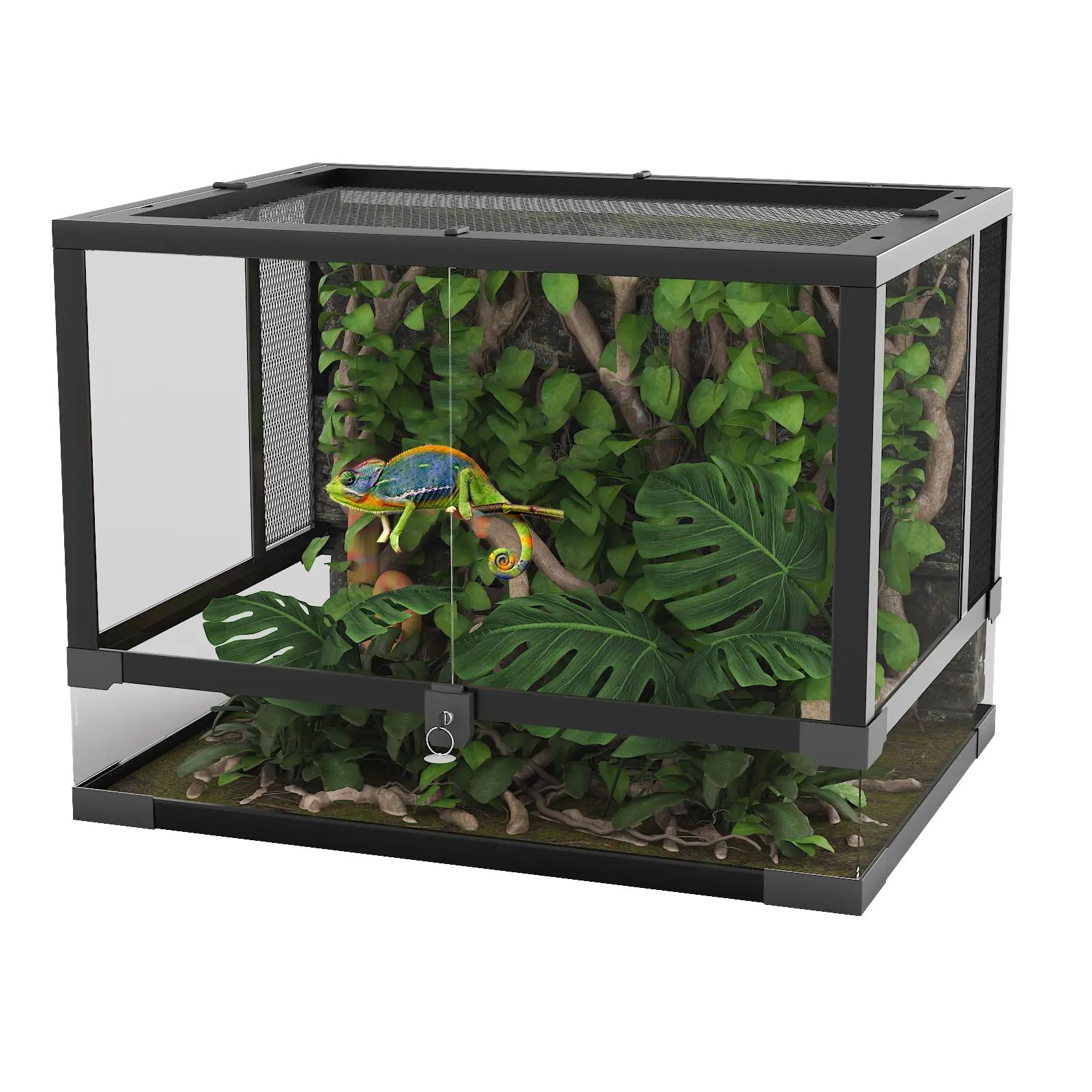 Spacious Glass Reptile Terrarium - Front & Top Screen Ventilation, Secure Lock, Easy Assembly, Ideal Enclosure for Lizard, Ball Python, Bearded Dragon, Tortoise, Snail, Tarantula, and Small Pets