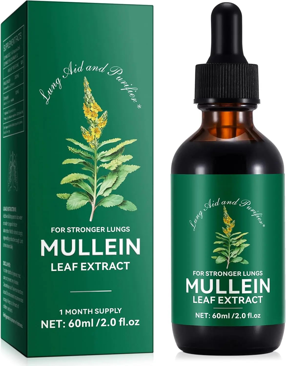 Mullein Leaf Drops – Healthcare & Dietary Herbal Supplement for Lung Cleanse, Respiratory Support, Immune & Digestive Wellness, with Chlorophyll Natural Extract, 2 Fl Oz,