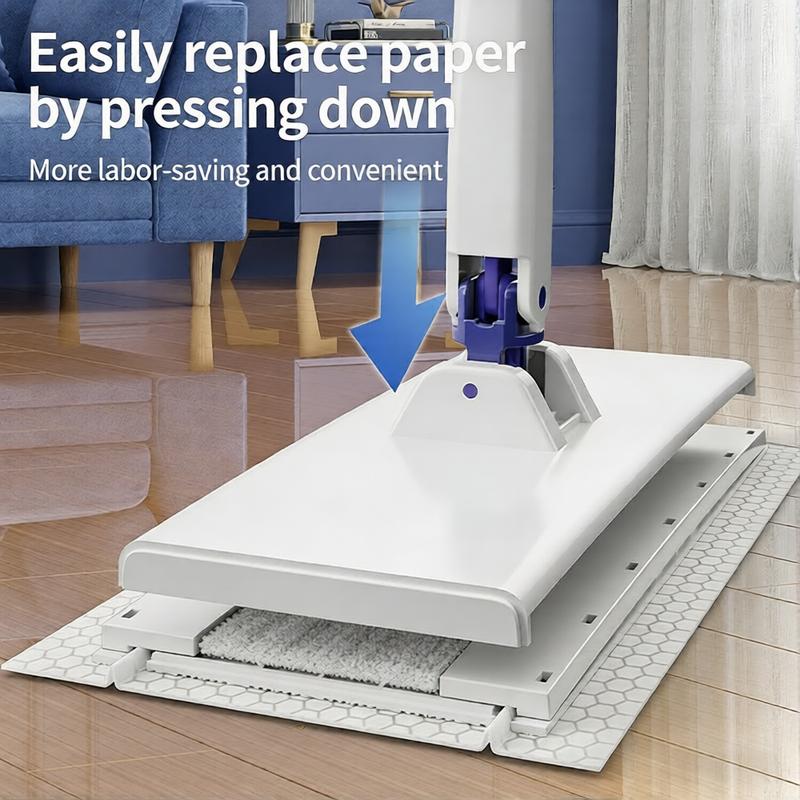 Hands-Free Press Mop, Uses Disposable Face Towel, Extra-Long Handle for Dry and Wet Cleaning