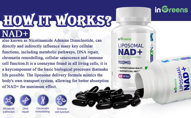 NAD+ Supplement 900 mg | Highest NAD Pontecy | Max Absorption | Pure NAD Supplement | Energy and DNA Repair, Aging Defense, Brain Function | 60 SOFTGELS | non-pharmaceutical Fitness Edible