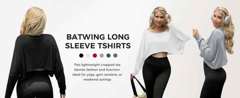 Fisoew Womens Off Shoulder Cropped Tops Batwing Long Sleeve Loose Fit Summer Boat Neck Workout T Shirts Fisoew Womens Off Shoulder Cropped Tops Batwing Long Sleeve Loose Fit Summer Boat Neck Workout T Shirts