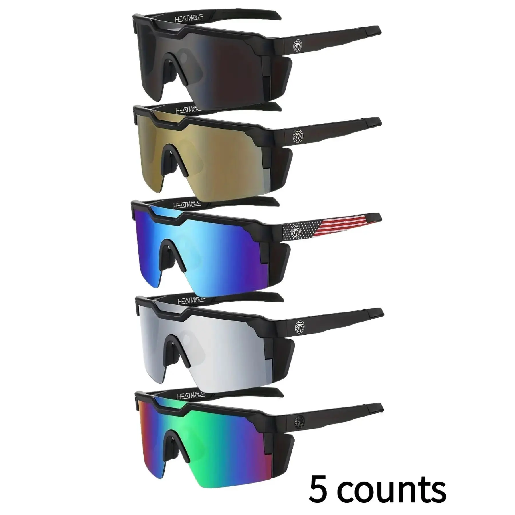 5 Counts Plain Color Sunglasses - 1-Size PC Frame Feels Sturdy Yet Light, Casual Biker Sports Eyewear, Sun Protection for Outdoor Cycling & Travel, All Seasons Use, Decorative Lens, One-Size
