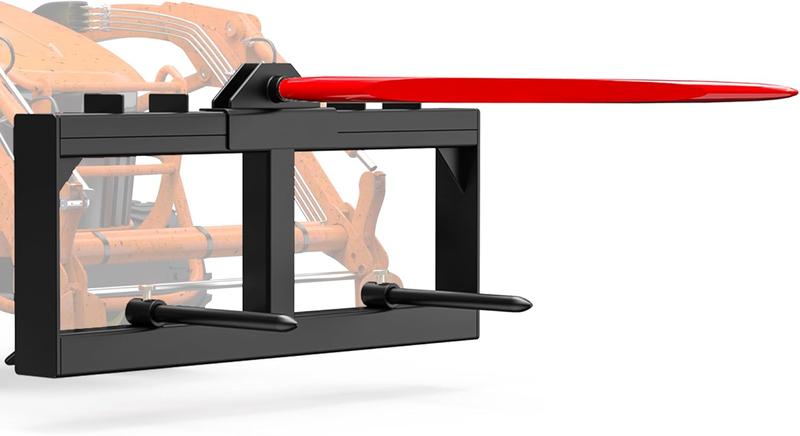 YITAMOTOR 49" Hay Spear Attachment, 3000lbs Capacity Quick Attach for Bobcat Tractors & Skid Steer Loader with 1pc 49" Red Hay Spear & 2pcs 17" Black Stabilizer Spears Spike Fork Tine