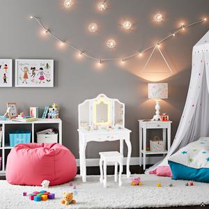 JOYMOR Upgrade Kids Vanity, 2-in-1 Girls Vanity w/Tri-Folding Mirror & Adjustment LED Touch Screen, 1 Drawer, Kids Vanity Set with Mirror Age 4-9 (White)