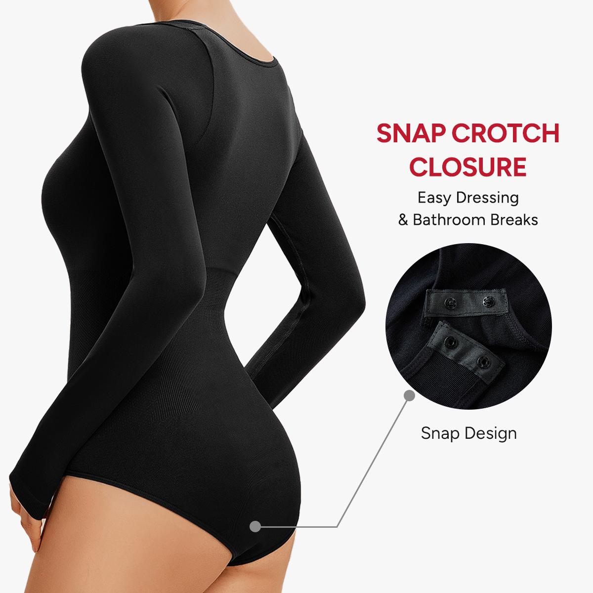 Nebility Women's Seamless Round Collar Long Sleeve Bodysuit Basic Stretch Jumpsuit Minimalist Plain Shapewear Womenswear