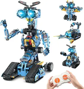 Robot Building Toys for Kids, 4-in-1 Rechargeable Remote Control RC Robotics Kit STEM Educational Building Block Toys Gifts for Christmas Boys Girls Kids Ages 6 7 8 9 10 11 12+ (813PCS)