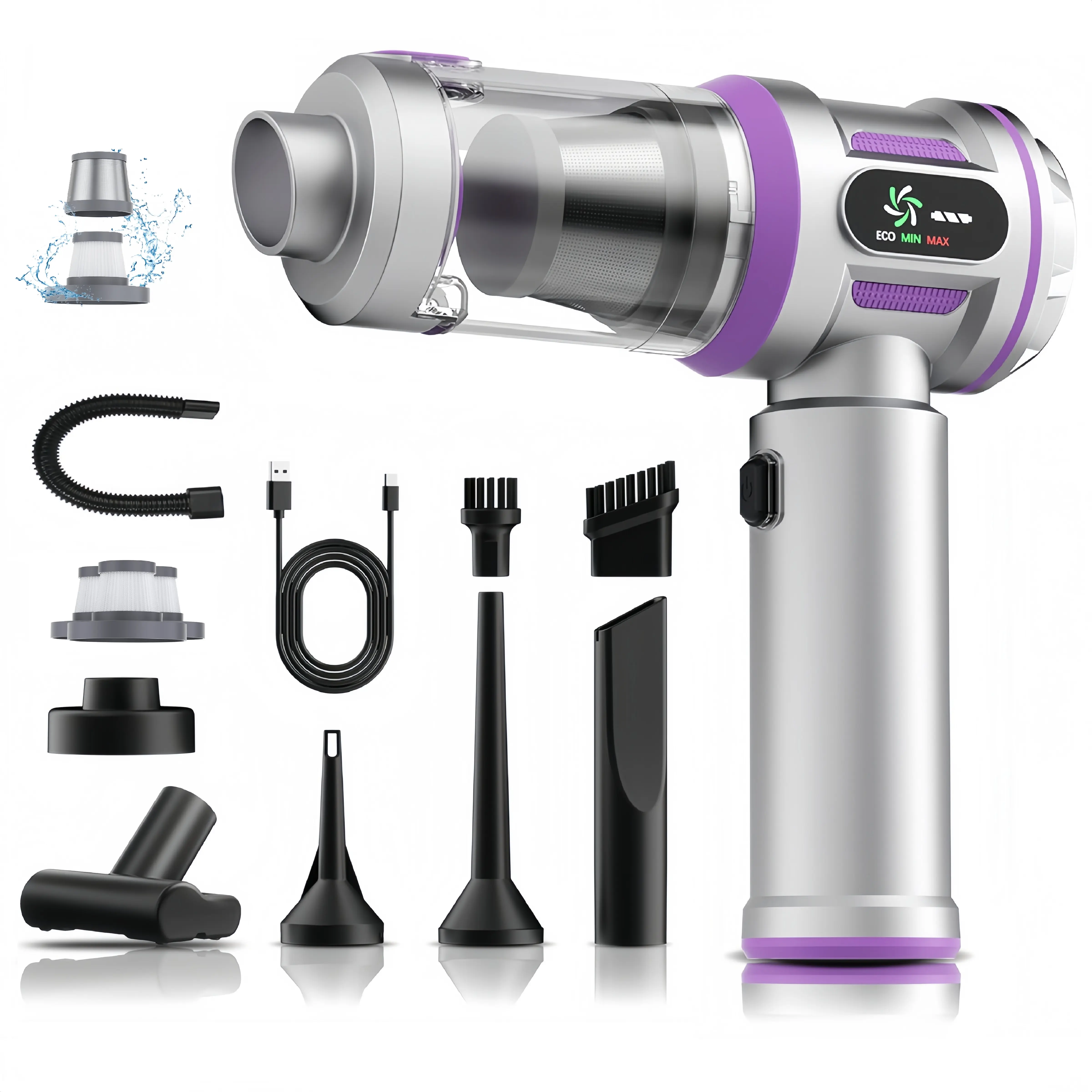 Cordless Handheld High Power Vacuum Cleaner, 25kPa Suction Brushless Motor, 2-in-1 Blow & Suction Mode, Portable Mini with LED Indicator, Type-C Charge, Car Accessories for Car & Home Pet Hair Cleanup, Father’s Day Gifts