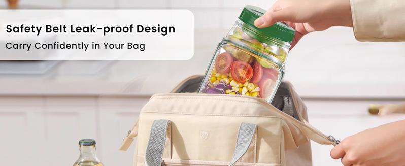 Salad Jar with Side Opening & Dressing Cup - Vertical Layering Salad Container for Lunch, Leakproof Design, Lid Converts to Bowl, BPA-Free for Office, Picnic, Travel, Meal Prep (Green)