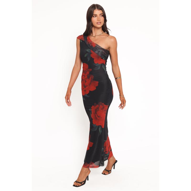 Gerri Off Shoulder Maxi Dress - Black Floral