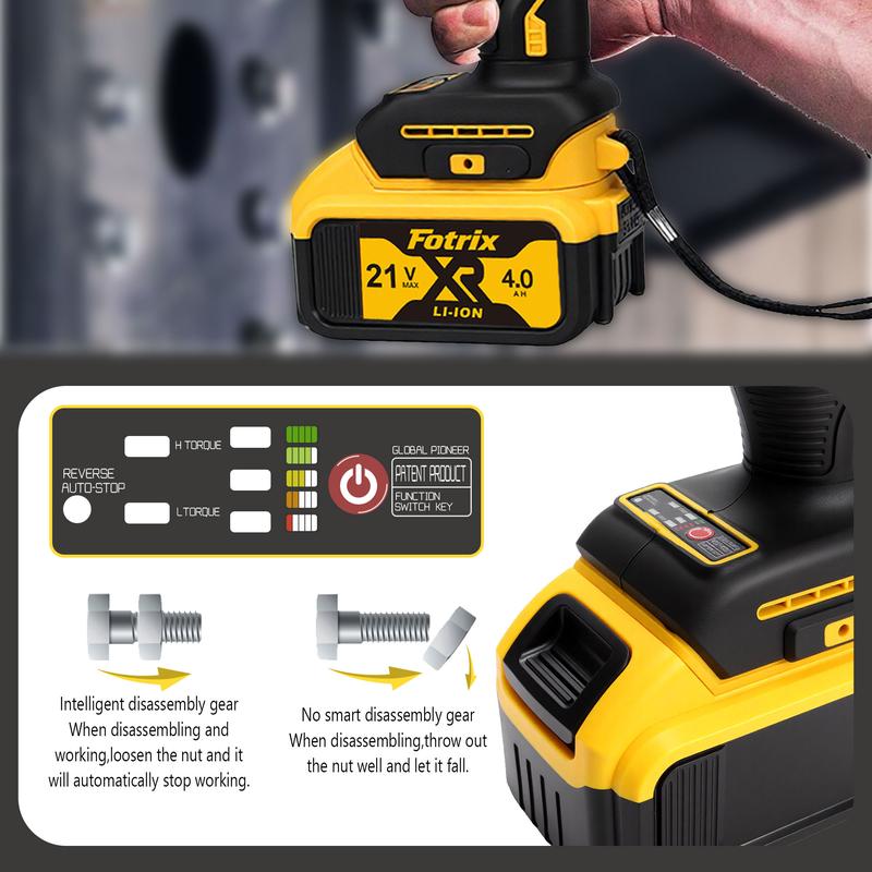Fotrix Brushless Impact Wrench Bare Tool 21V Lithium-Ion Battery Compatible High-Torque 520N·m Motor 2800RPM Impact Mechanism Ergonomic Handle LED Light ryobi tools bit storage french cleat impact wrench power tools Cordless