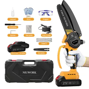 Niu Work 21V Cordless Mini Chainsaw 6-Inch - Portable Electric Cordless Pruning Saw with 2 Batteries Security Lock