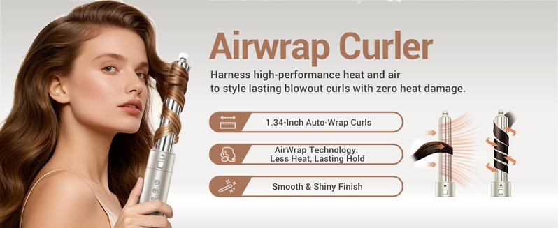 8-in-1 Dual Voltage Hot Air Styler & Hair Dryer Brush with Straightener & Curler Attachments, 110,000 RPM Ionic Fast Drying for Frizz-Free Styling, Includes Travel Bag