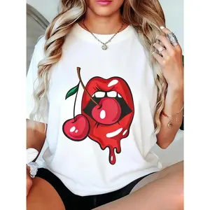 100% Cotton Unisex Red lips and cherries sexy trendy vintage retro gift T-Shirt