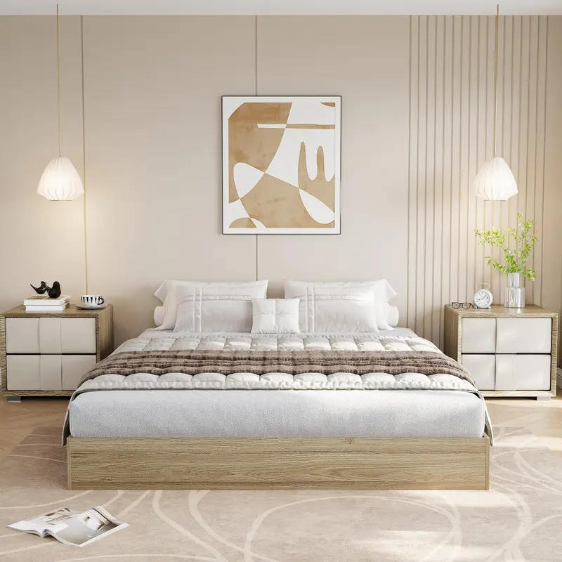 Queen Size Solid Wood Platform Bed,Modern Minimalist Floor-Standing Design with Robust Wooden Slats,Floor Bed Frame, Easy Assembly for Luxurious Mast