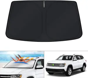 Canvcle Windshield Sun Shade for 2018-2025 Volkswagen Atlas & VW Atlas Cross Sport Foldable Sun Visor Protector Blocks 99% UV Rays Keeps Car Cooler Double Layer Reflective Fabric