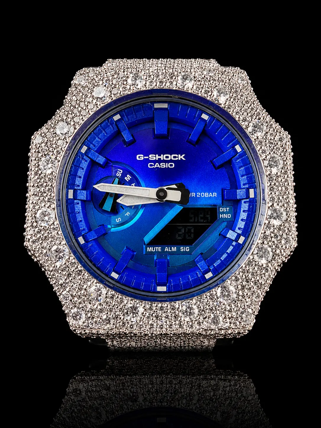 Custom Casio G-SHOCK GA-2100FLS-8A2DR Moissanite Watch – 14.75 CTW Blue Dial Edition