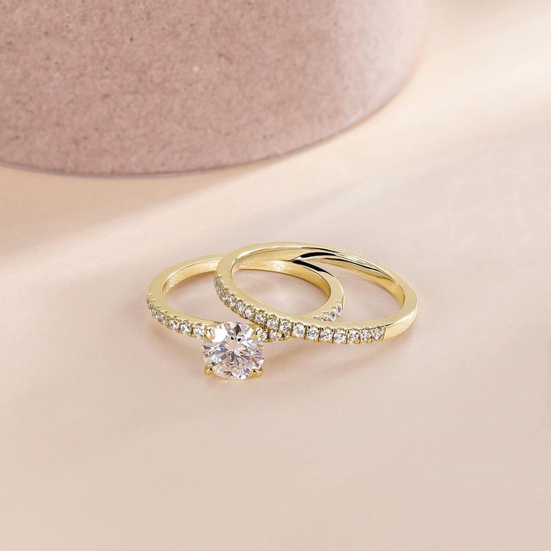 EAMTI 1.25CT 925 Sterling Silver Bridal Ring Sets Round Cubic Zirconia wedding bands for Women