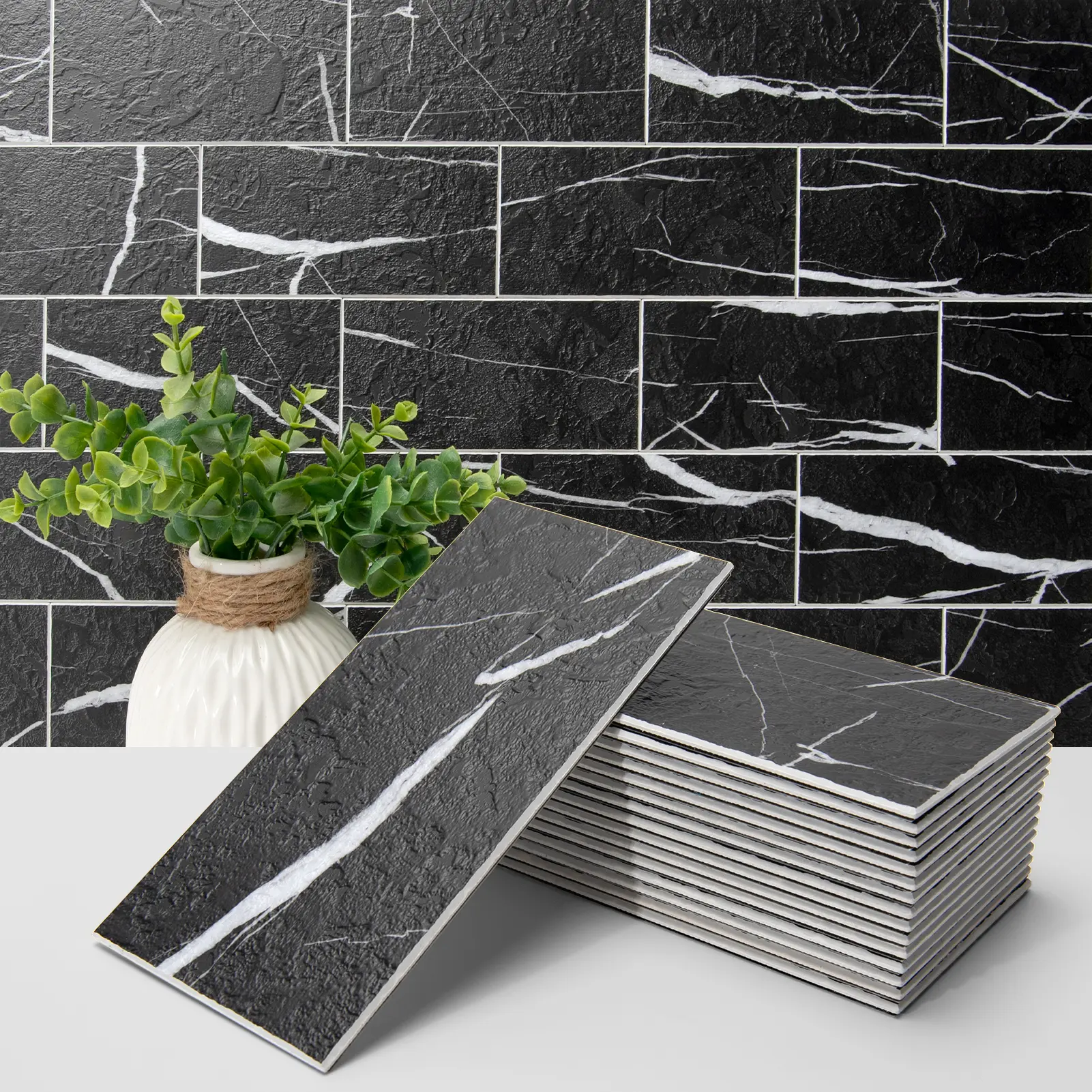 Art3d Peel & Stick Waterproof Marble Stickers - 3-in×6-in Tile Decal Set, 102PCS Decorative Stickers for Kitchen Bathroom Decoration, Peel and Stick Wall Decor, Fireplace Accents, Patterned Tile Wall, Shower Stickers, Tiles Sticker